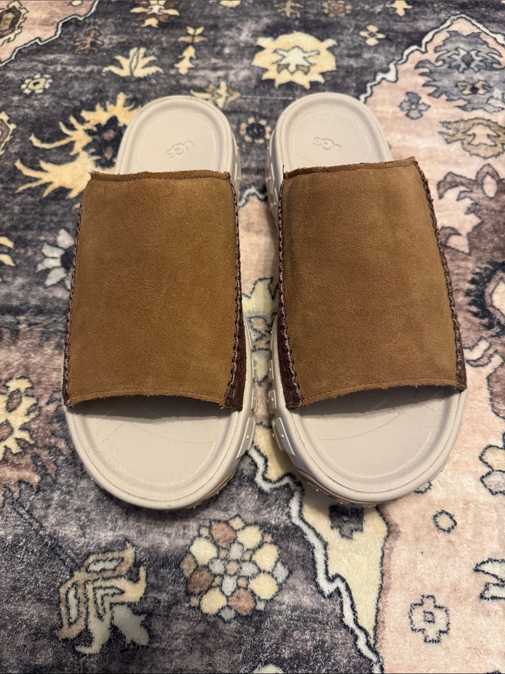 UGG Two-Tone Slide Sandals in Brown and Cream